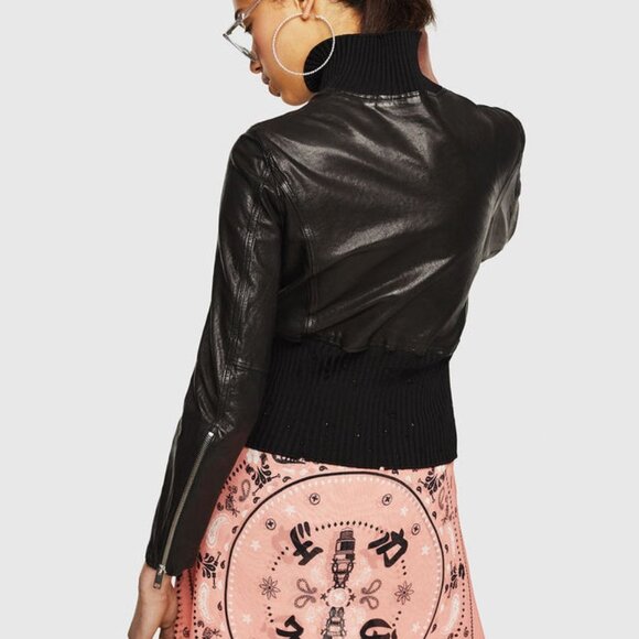 BNWT Diesel L-Lys-B Jacket Leather Jacket Distressed SZ XXS BLACK Hi Neck - Picture 9 of 11